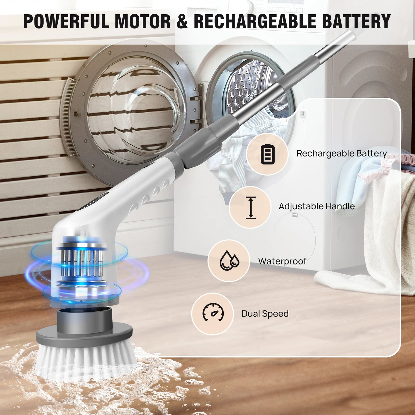 Elektrische Reinigungsbürste mit Akku – 10 in 1 Power Spin Scrubber mit Teleskopstiel